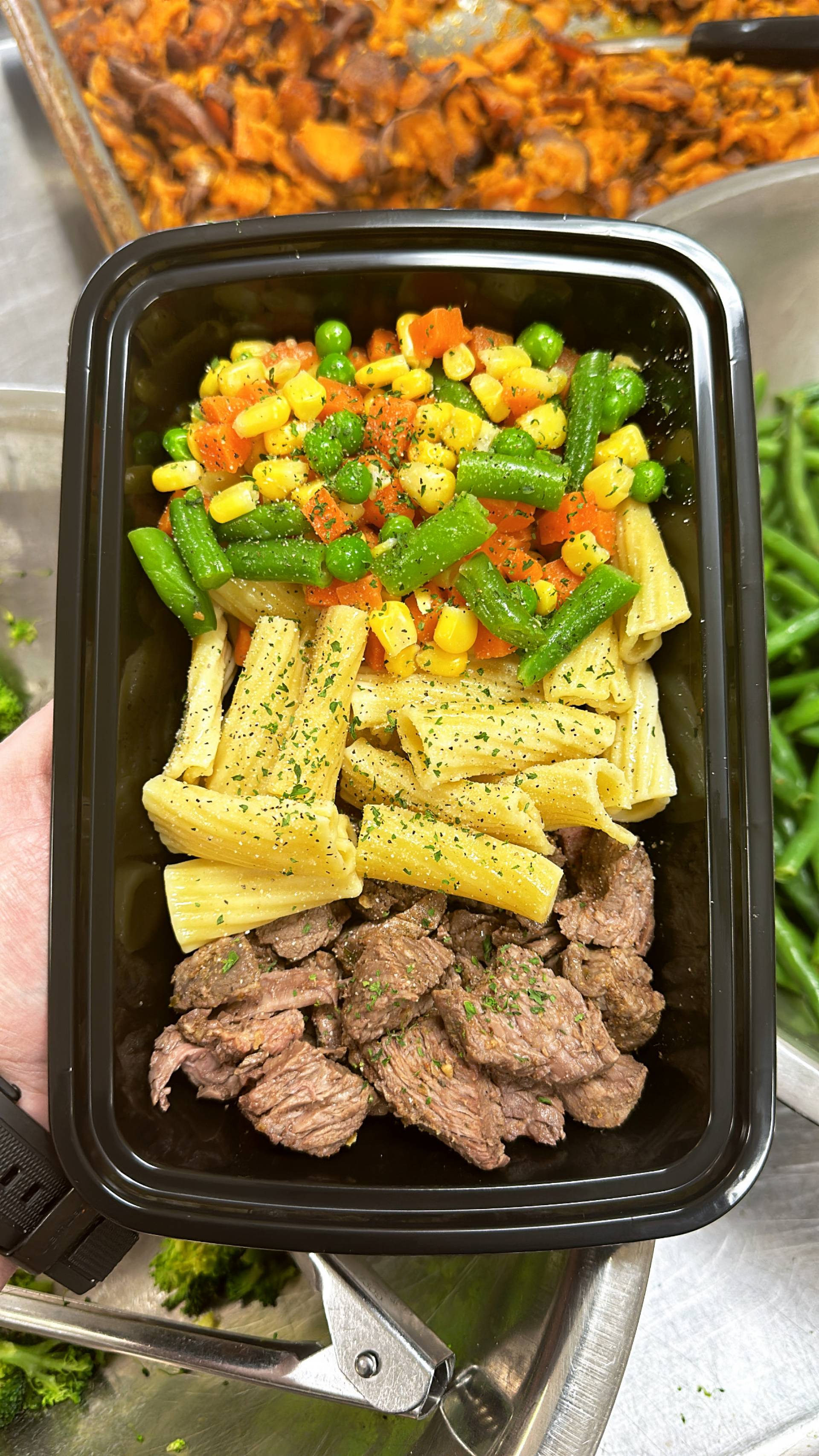 Steak + Pasta + Mixed Veg