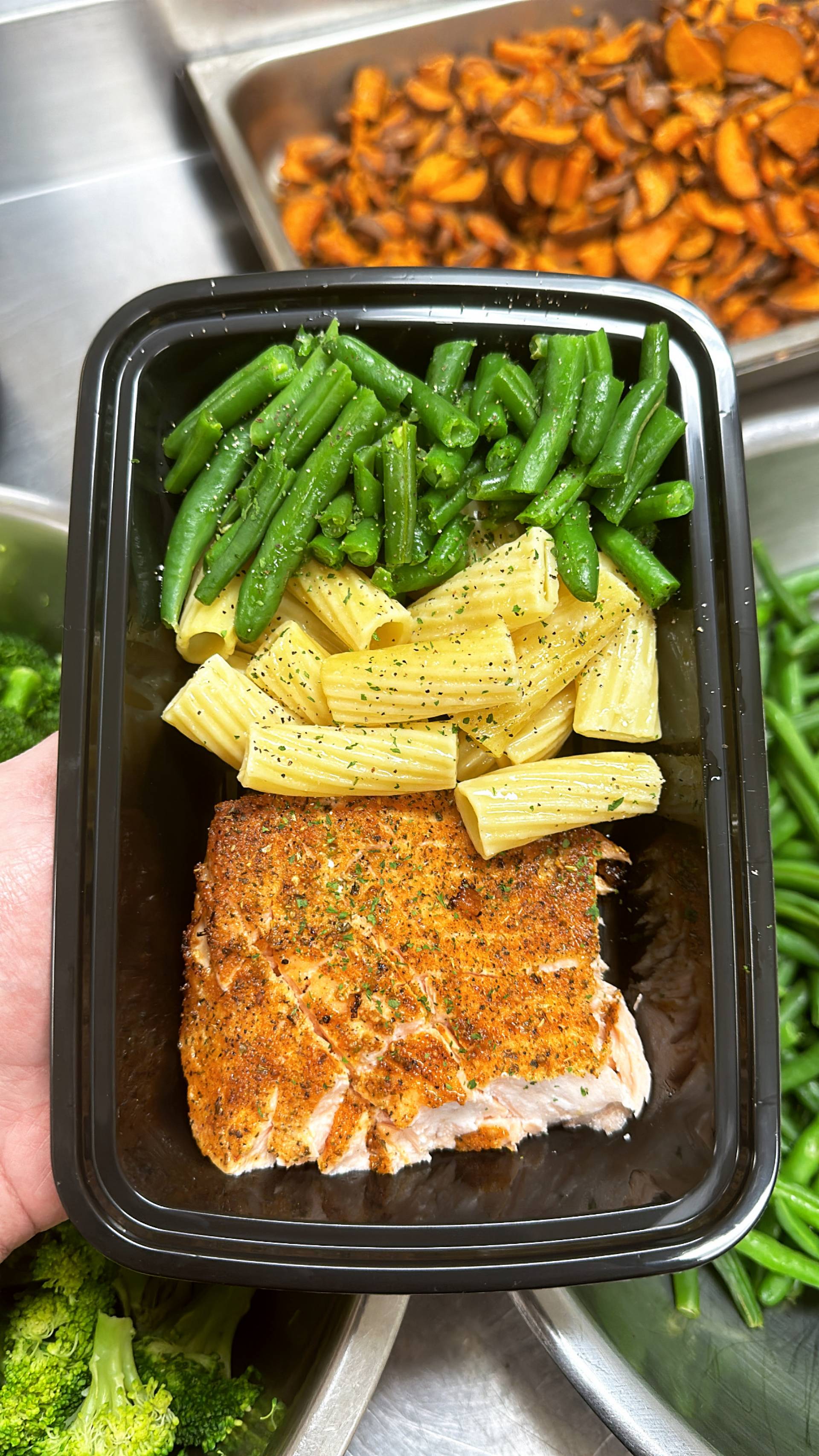Salmon + Pasta + Green Beans