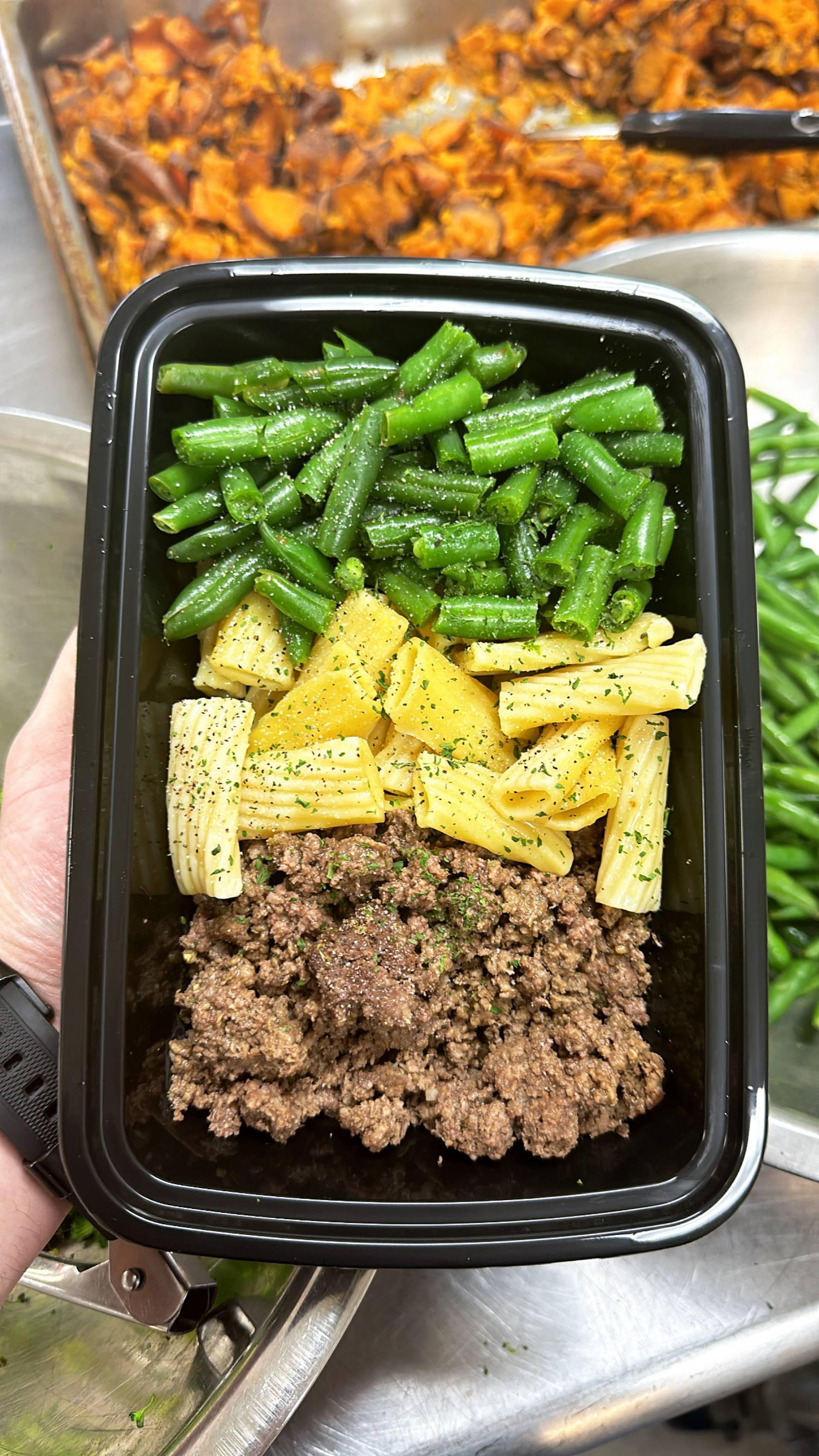 Beef + Pasta + Green Beans