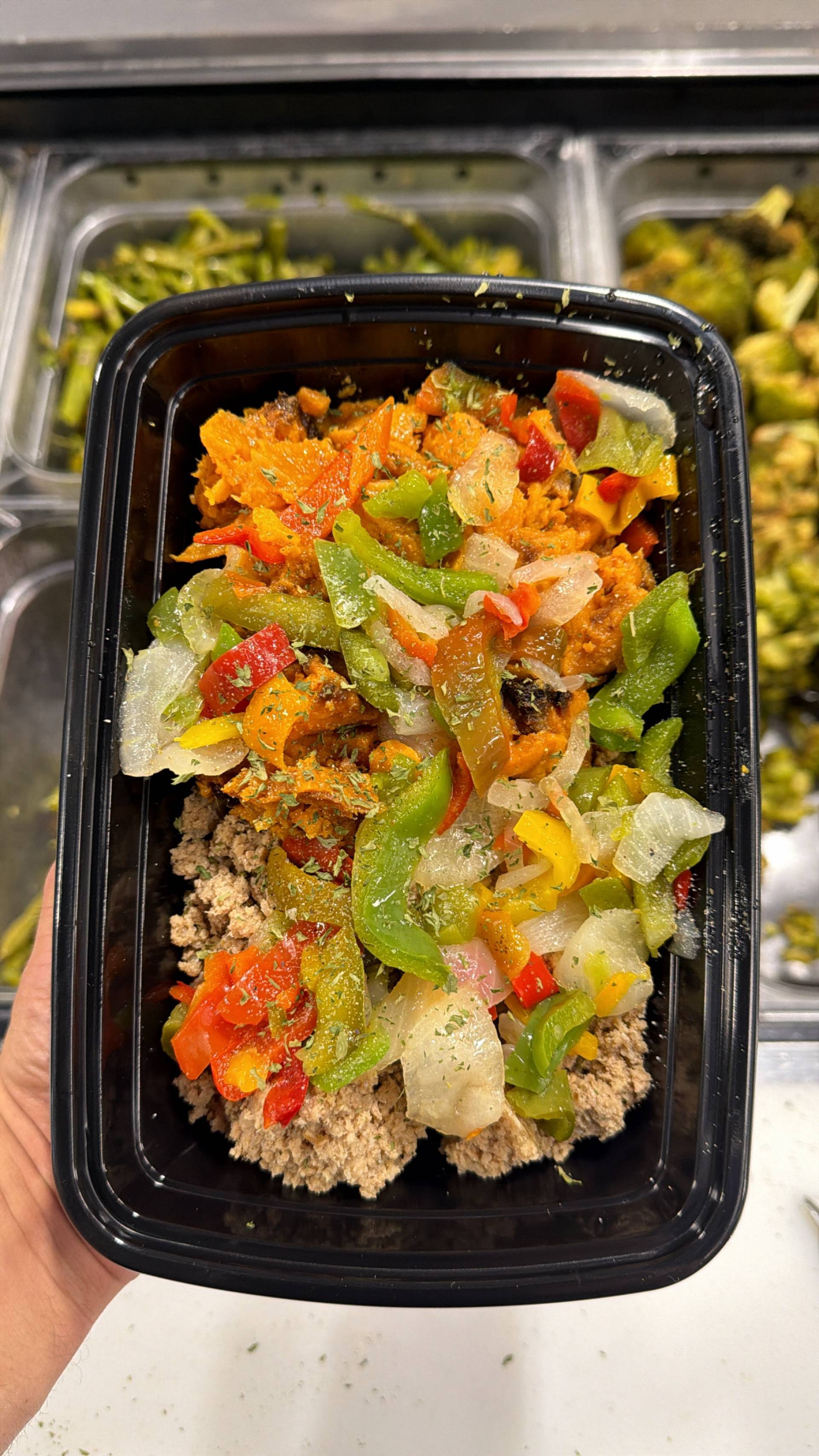 Ground Chicken + Sweet Potato + Peppers & Onions