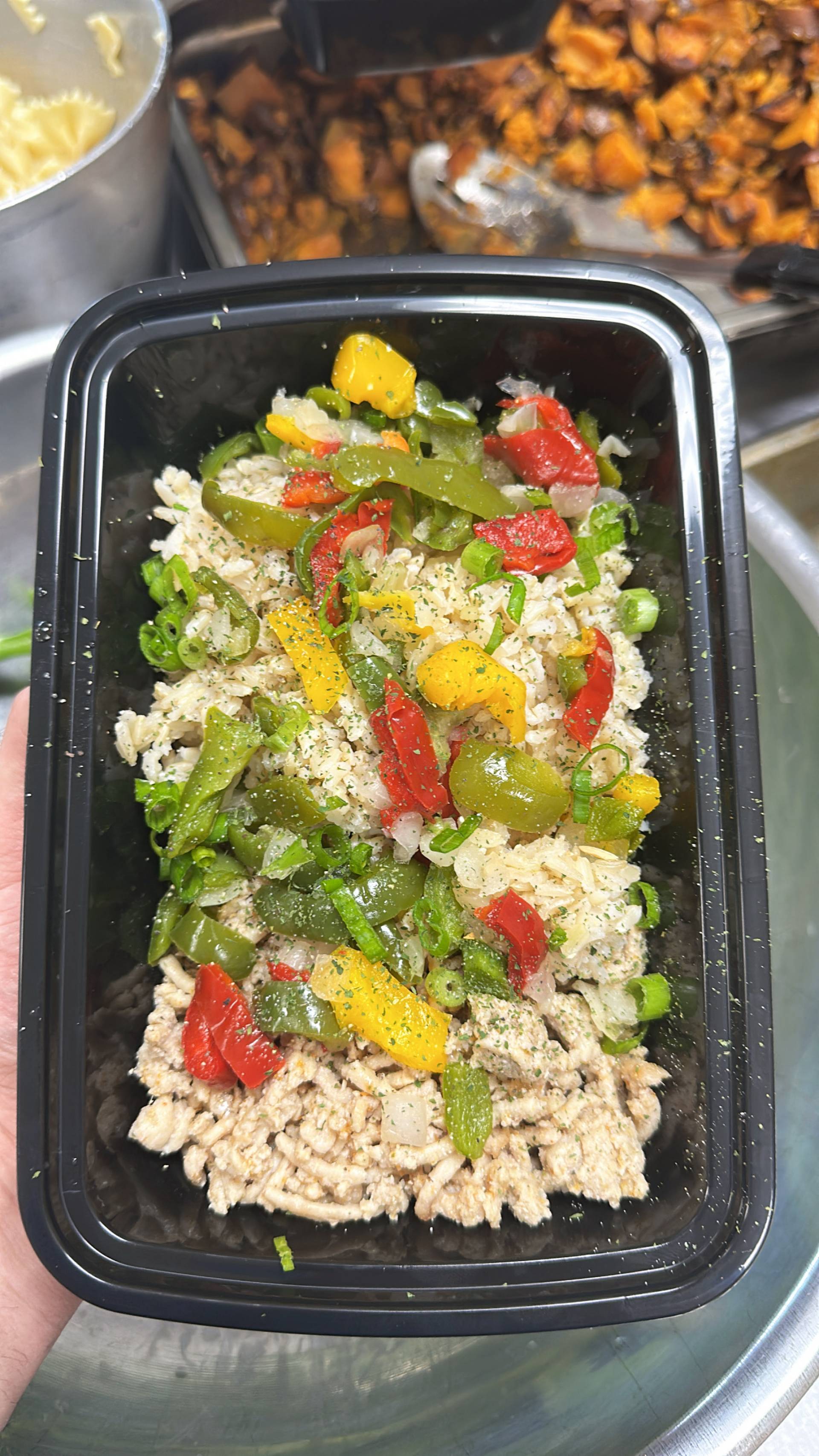 Ground Chicken + Rice ( Brown ) + Peppers & Onions